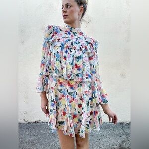 Doen Alette Silk Floral Long Sleeve Mini Dress Fleur Du Matin